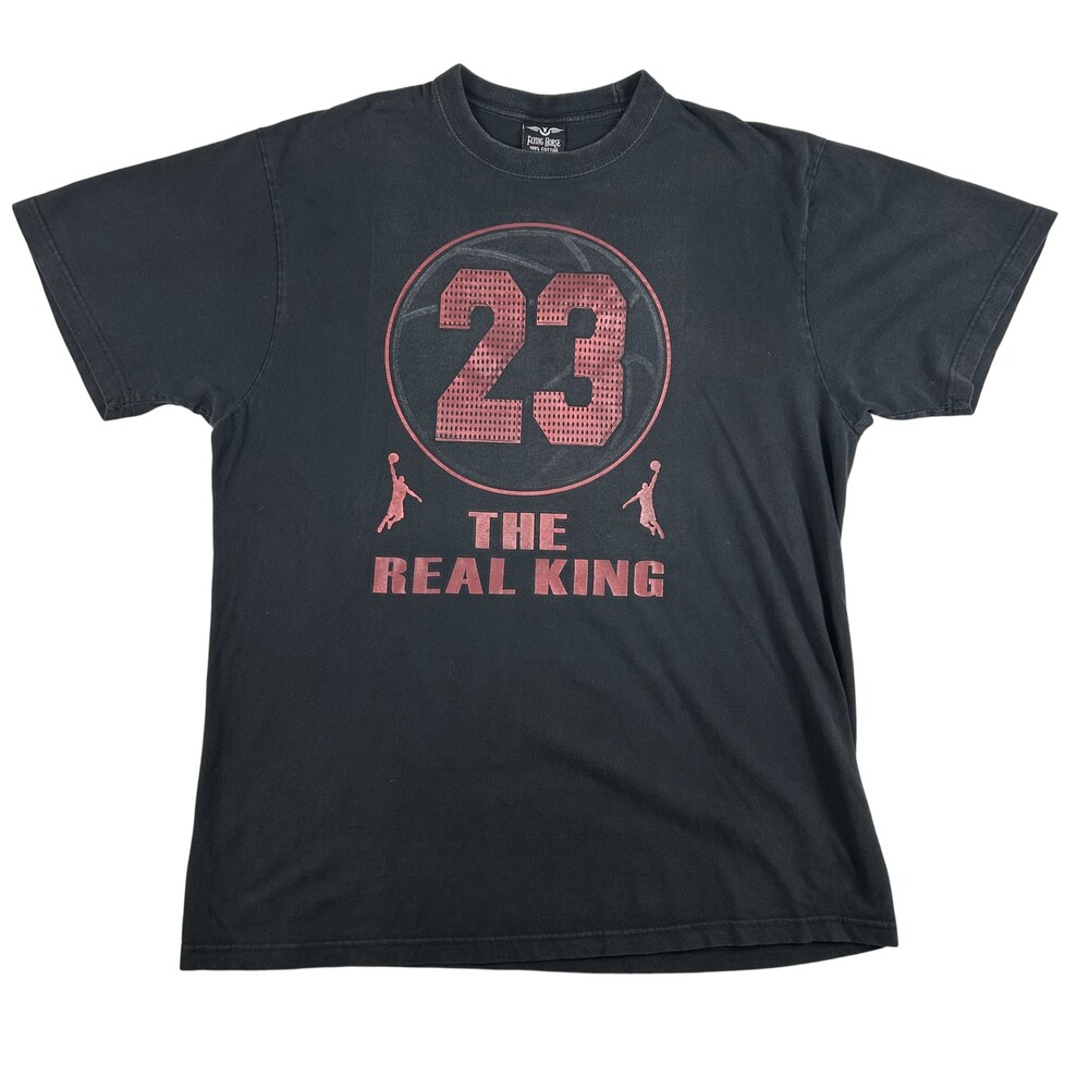 The Real King 23 Shirt Mens 2XL Black Basketball Player Graphic Tee Flying Horse